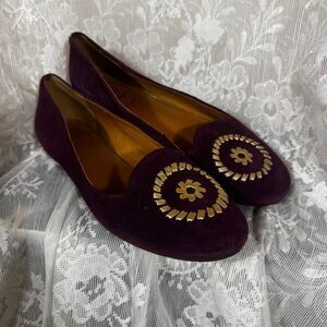 Jack Rogers Purple Suede Gold Medallion Loafer Flat | Size 9M | Made in Dominica